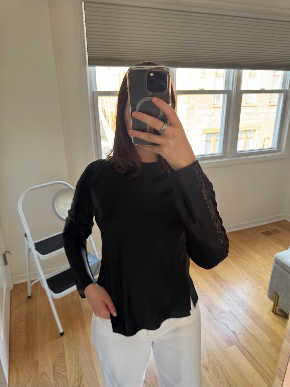 Cami NYC Black Long-Sleeve Lace-Inset Top - NWT